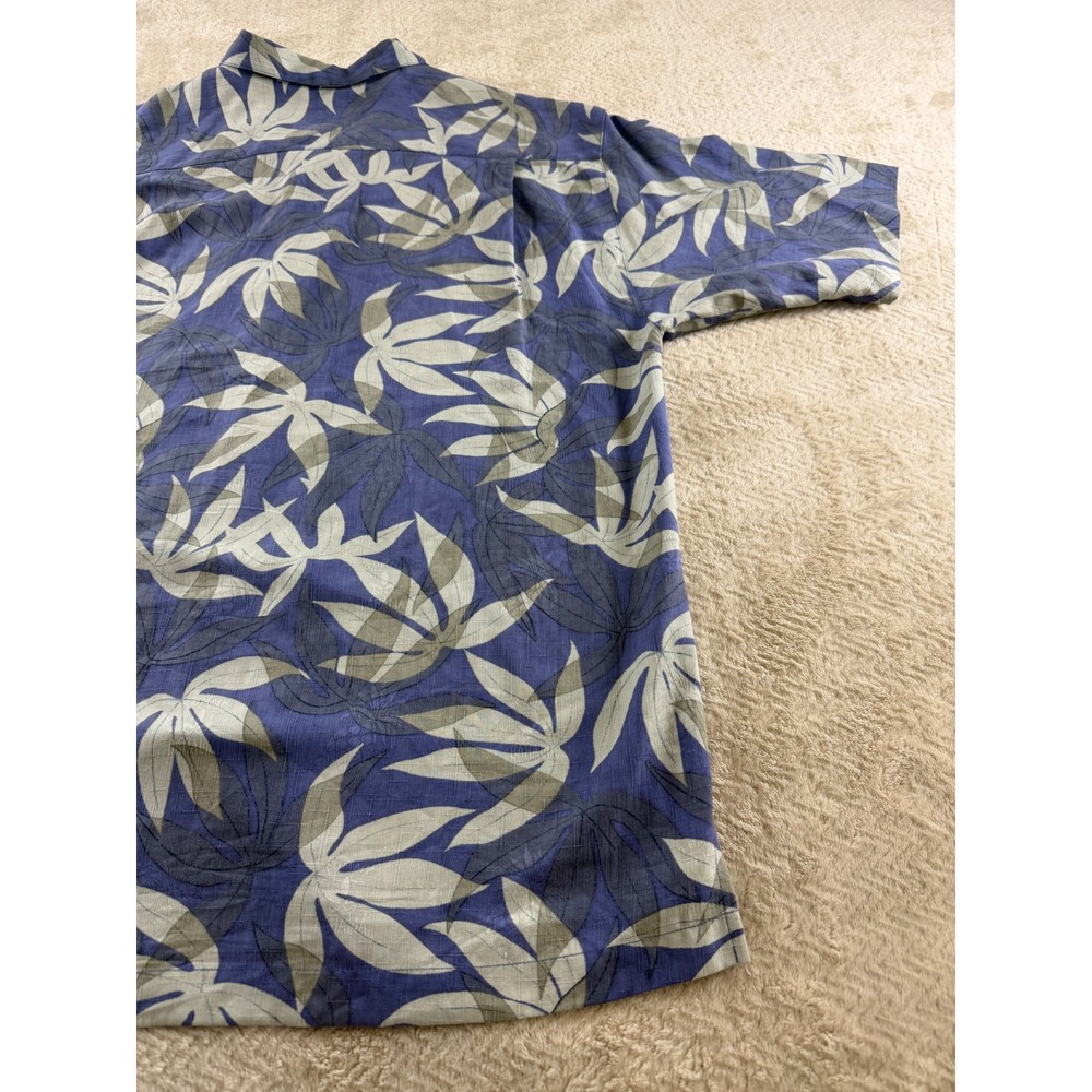 Tommy Bahama Mens Large 100% Silk Blue Green Leaf Print Camp Shirt Tropical L - Picture 11 of 16